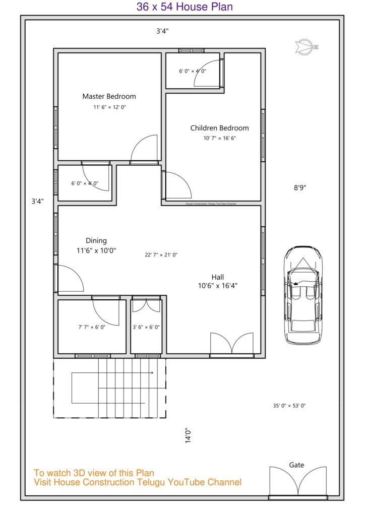 36x54 House Plan In 2D And 3D 2ed in